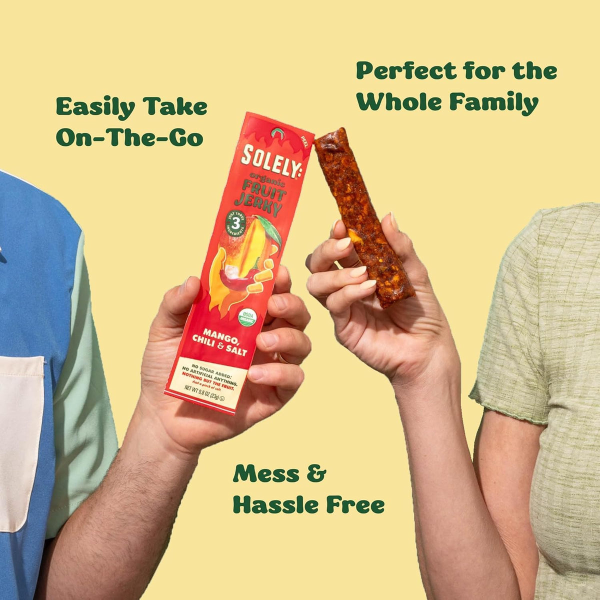 Solely Banana Cacao Jerky outdoor snack for hikes.