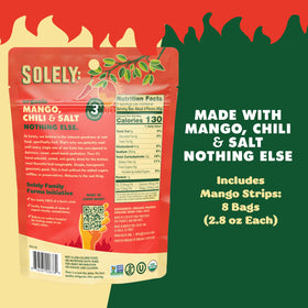 SOLELY Family Farms Initiative label highlights sustainable, full-fruit use.