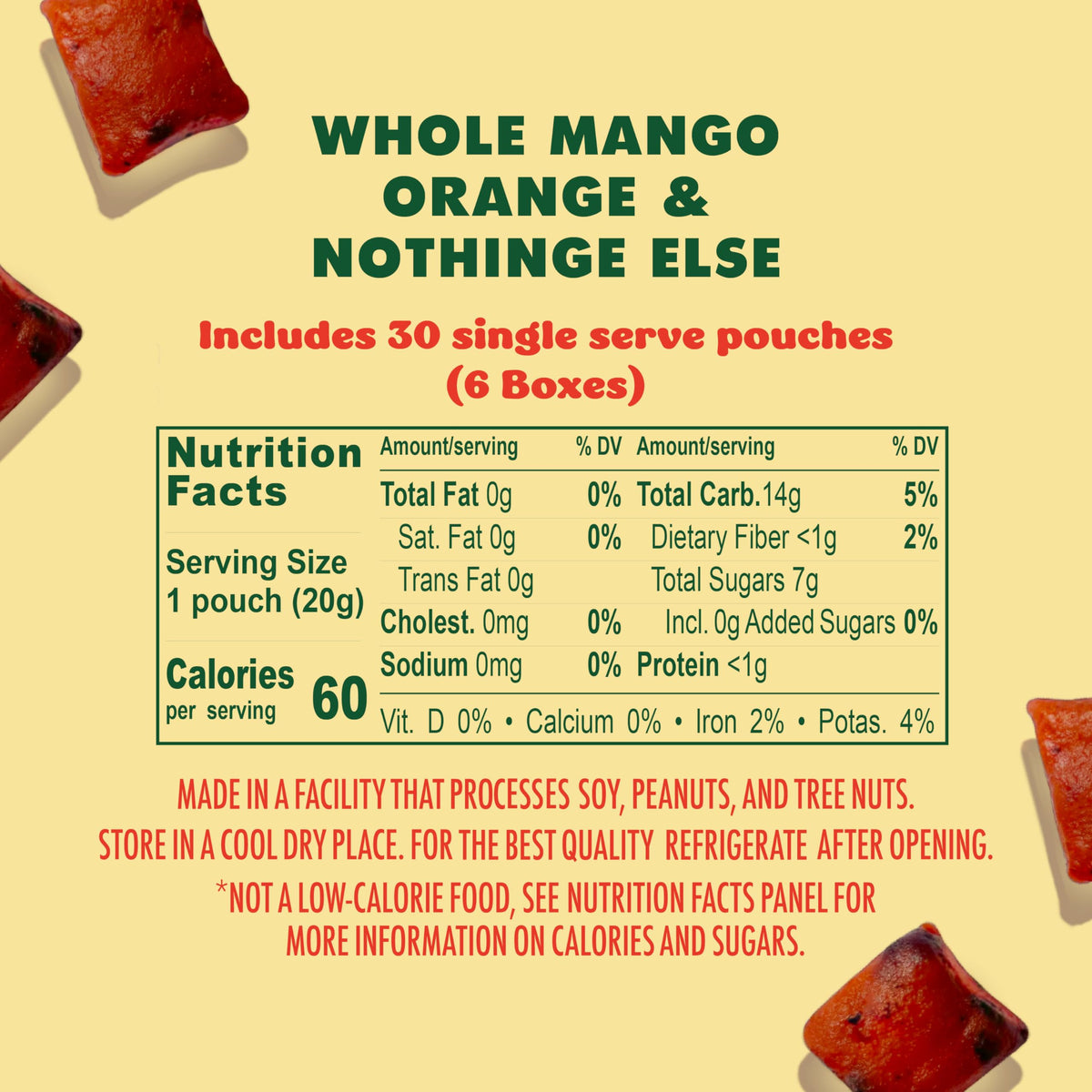 Close up of the ingredients list highlighting organic mango and orange flavor