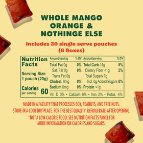 Close up of the ingredients list highlighting organic mango and orange flavor