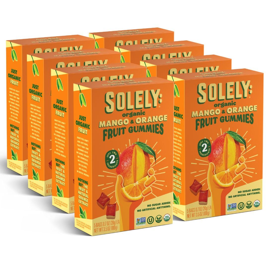 SOLELY mango orange gummies pack on the go for easy snacking