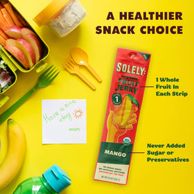 Solely Mango Raspberry fruit jerky strip with pure fruit flavor.
