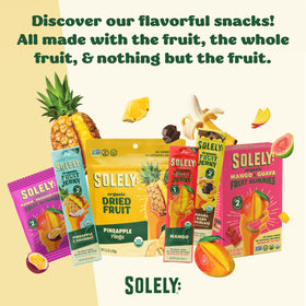 SOLELY Organic Dried Mango Halves on-the-go snack supports busy days.