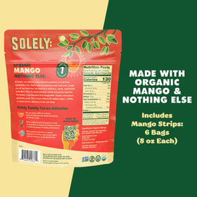 SOLELY Organic Dried Mango Halves serving idea image suggests easy portion control.