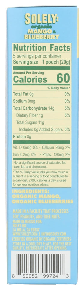 Solely Organic Fruits Ingredients Label highlights simple, transparent ingredients and no added sugar