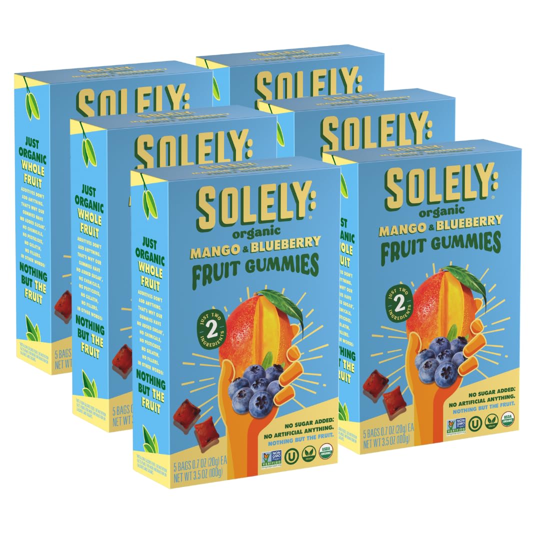 SOLELY Organic Mango Blueberry Gummies pack for on-the-go snacking