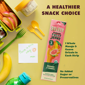 SOLELY Organic Mango Guava Jerky pack back with product details.