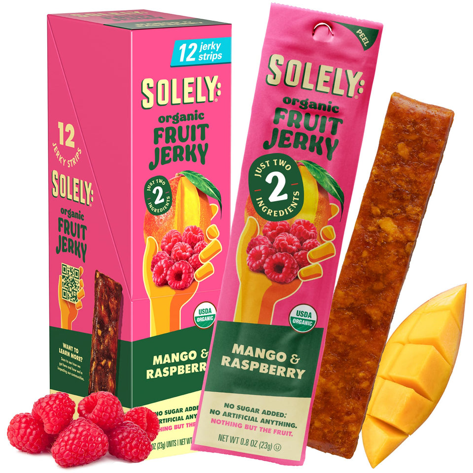 SOLELY Organic Mango Raspberry Fruit Jerky Pack on-the-go convenience.