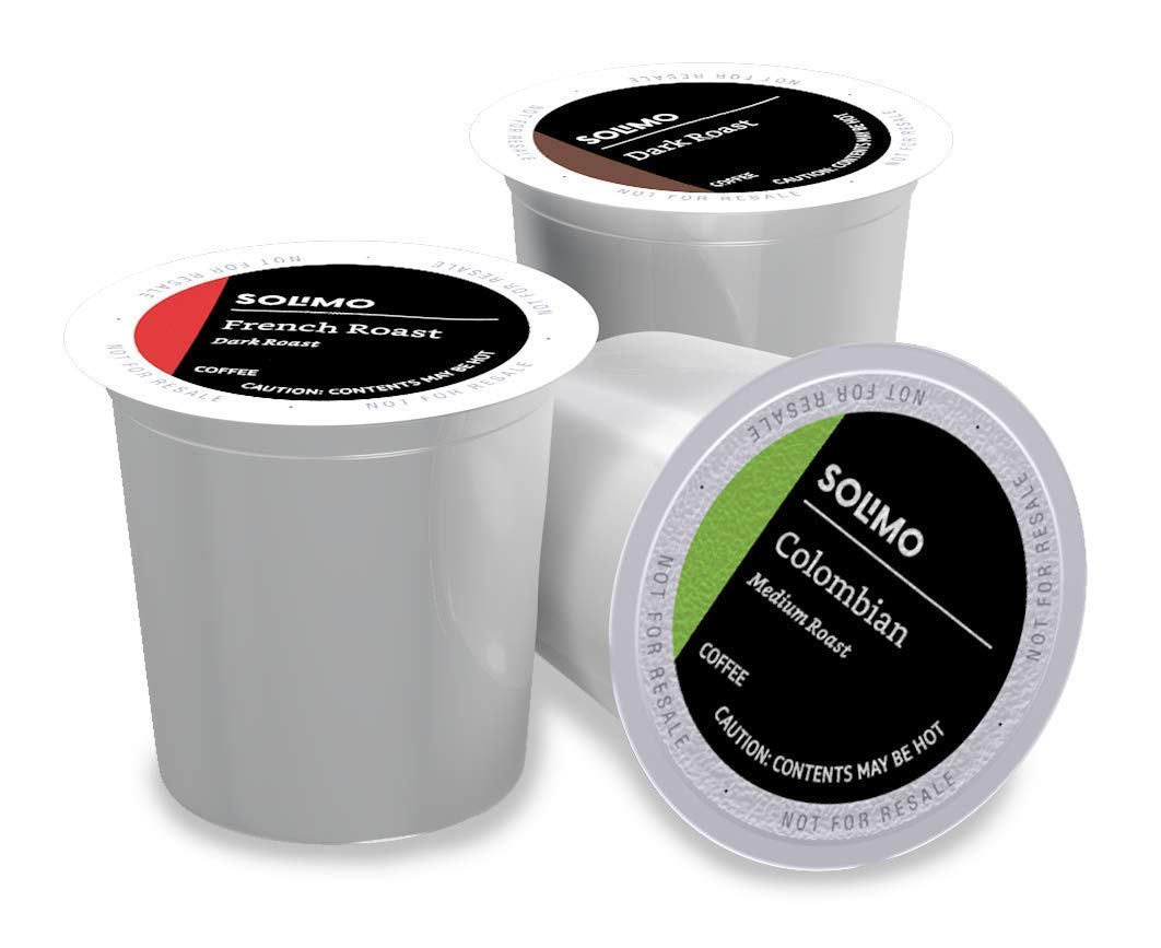 Solimo coffee pods French roast—bold aroma for a quick, flavorful cup.