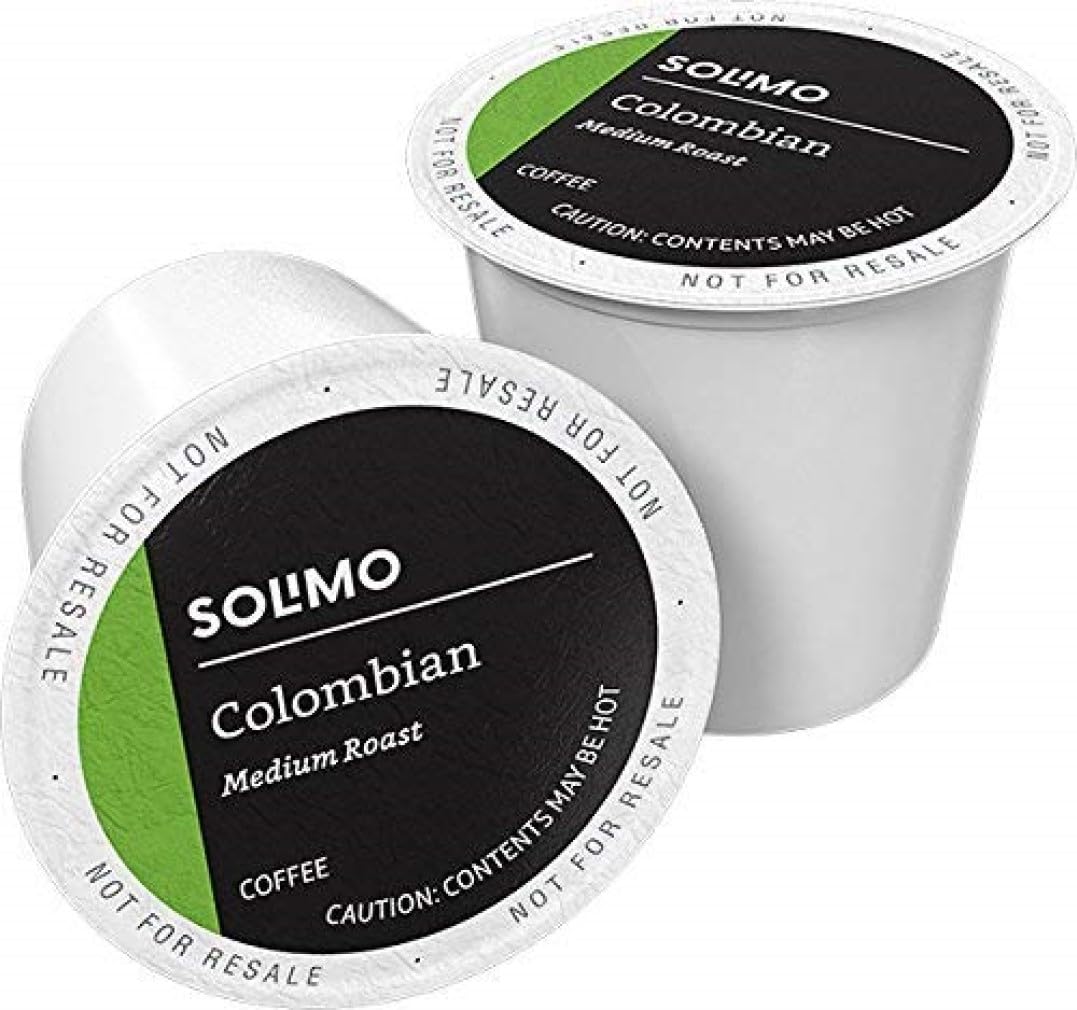 Solimo Colombian coffee pods container showing organized packaging for quick brews