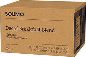 Solimo Decaf Breakfast Arabica beans close-up highlighting quality