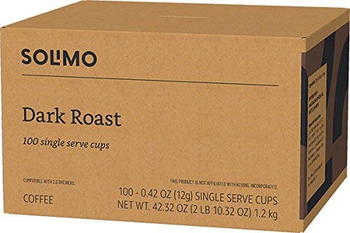 Solimo full-bodied dark roast being poured into a cup with aroma.