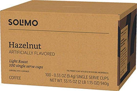 Solimo hazelnut coffee pods Arabica beans for a smooth, flavorful cup.