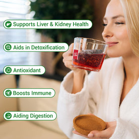 Golden Solisleaf Liver Detox Tea brew in a cup ready to enjoy