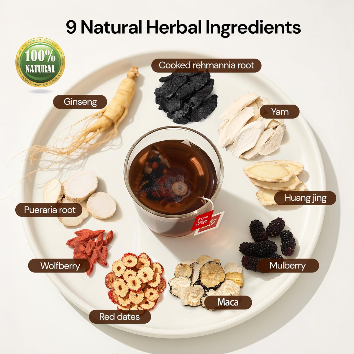 Solisleaf Nine Treasure Ginseng Tea showcasing premium herbal blend for daily vitality.