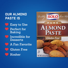 SOLO almond paste jar pour demonstrates smooth, ready-to-use consistency for tarts