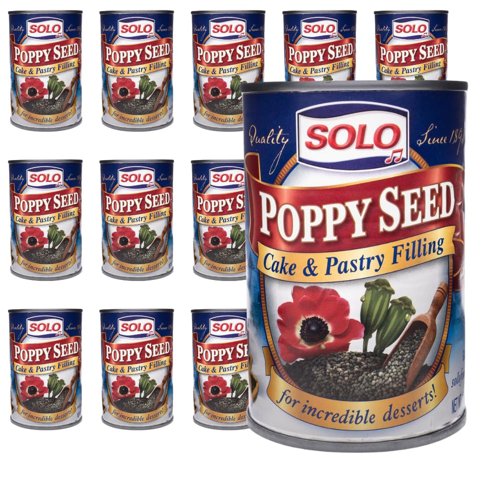 Solo Poppy Seed Filling label on the can for easy shelf-to-pastry prep