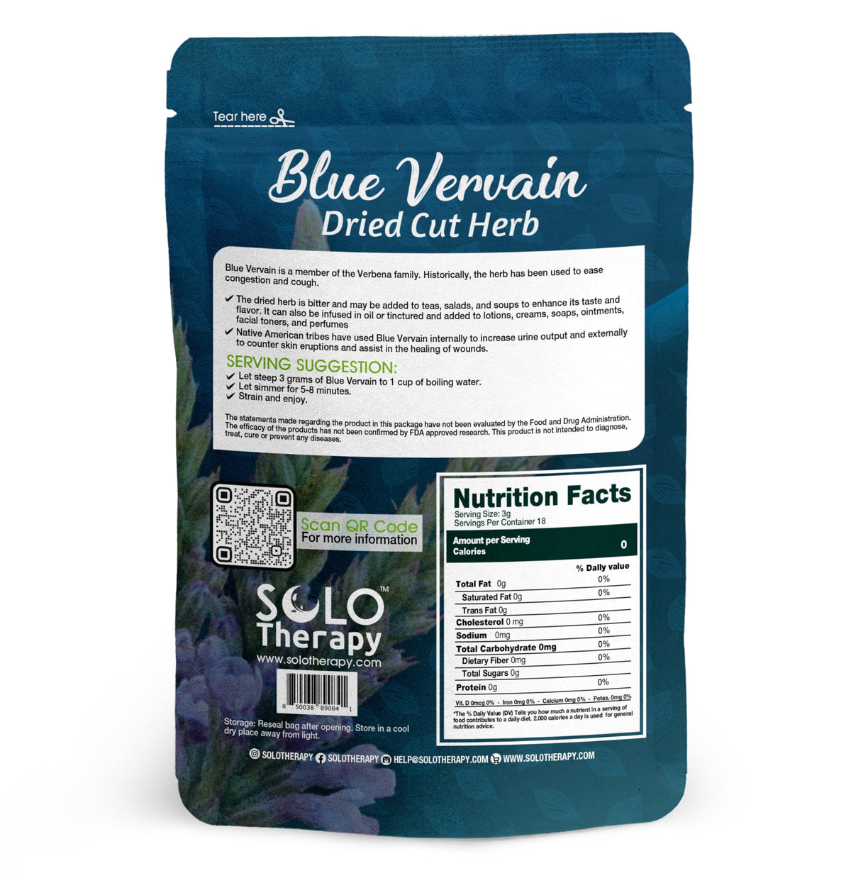 Blue Vervain tea brewing in a cup, inviting calm moments.