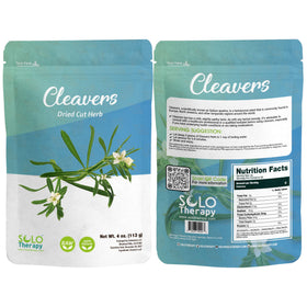 Solo Therapy Cleavers herb dried cut in resealable bag for easy tea brewing.