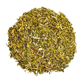 Solo Therapy skullcap dried leaves close-up, showcasing minty aroma for tea flavor.