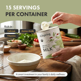 Solspring Organic A2 Dry Milk nutrition facts graphic