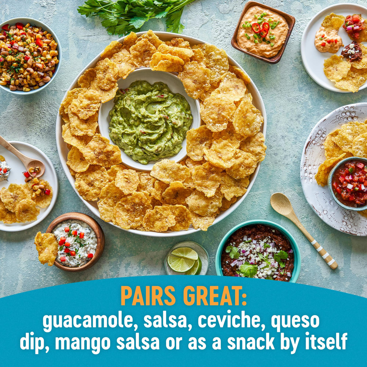 Solula Caribbean Lime crisps, zesty finish ideal for pairing with dips.
