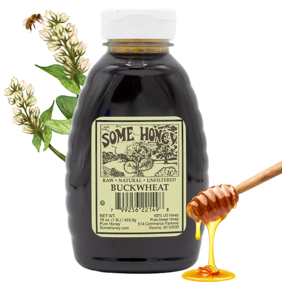 Some Honey Buckwheat Honey jar shows bold flavor and natural purity.