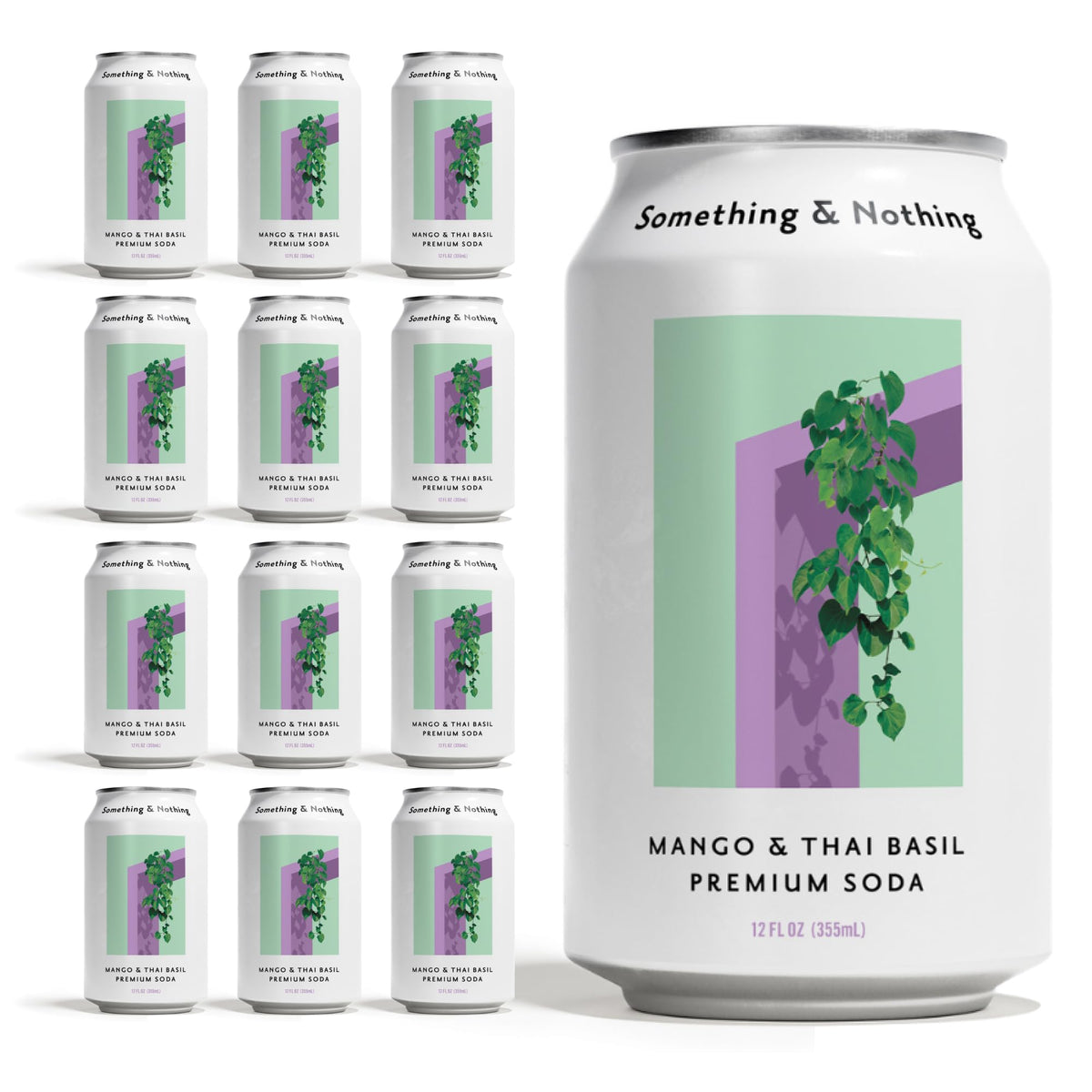 Something & Nothing Mango Thai Basil sparkling water can with tropical mango aroma for a refreshing sip.