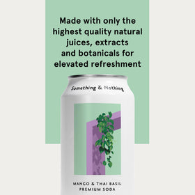 Something & Nothing Mango Thai Basil sparkling water can showcases light carbonation and fruit-forward profile.
