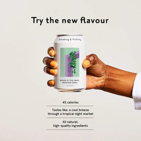 Something & Nothing Mango Thai Basil can signals eco-friendly packaging and responsible brand values.