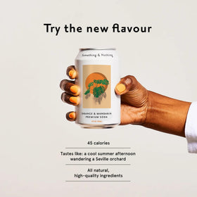 Ice-cold Something & Nothing orange-mandarin-sparkling-water is ready for a refreshing sip.