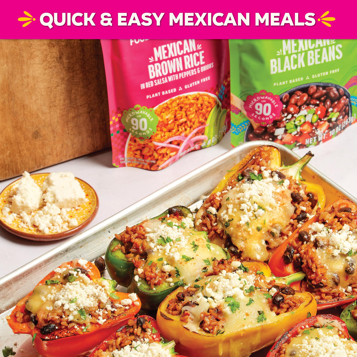 SOMOS Mexican Brown Rice microwave 90 seconds demonstrates fast, convenient cooking.