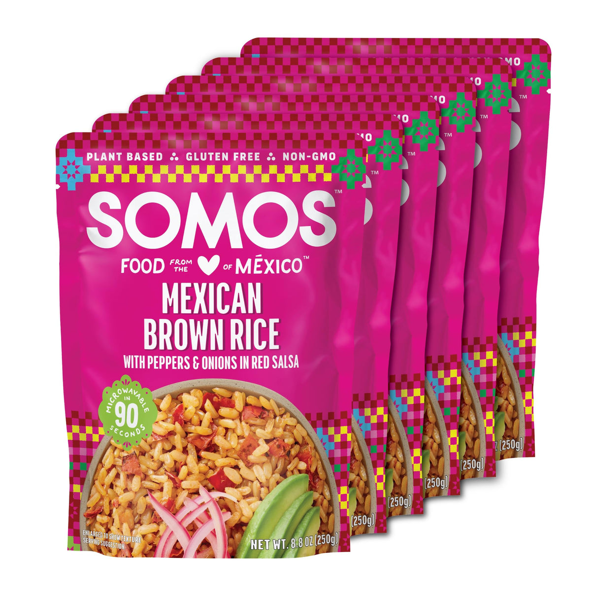 SOMOS Mexican Brown Rice pack 6x shown as a convenient pantry staple for quick meals.