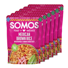 SOMOS Mexican Brown Rice pack 6x shown as a convenient pantry staple for quick meals.