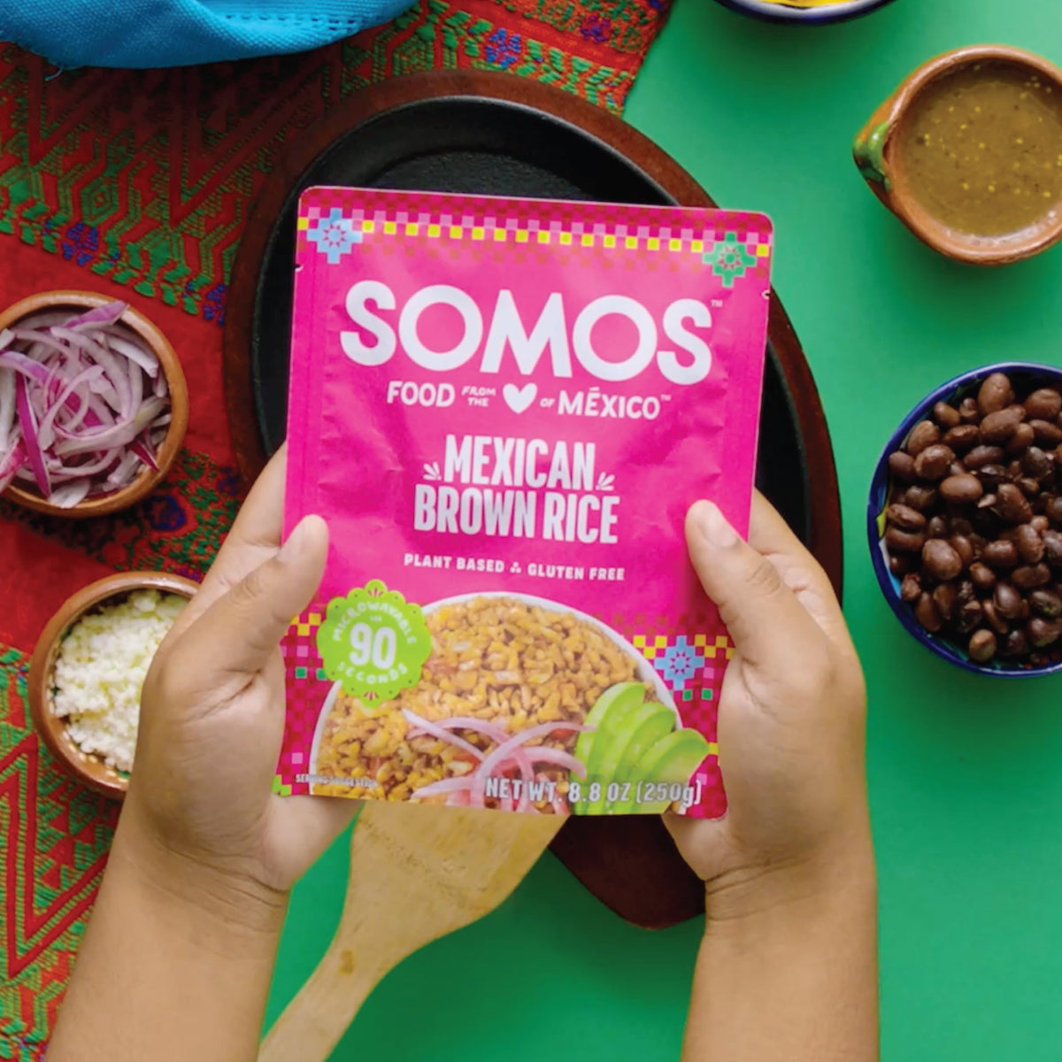 SOMOS Mexican Brown Rice with tostadas illustrates versatile side option.