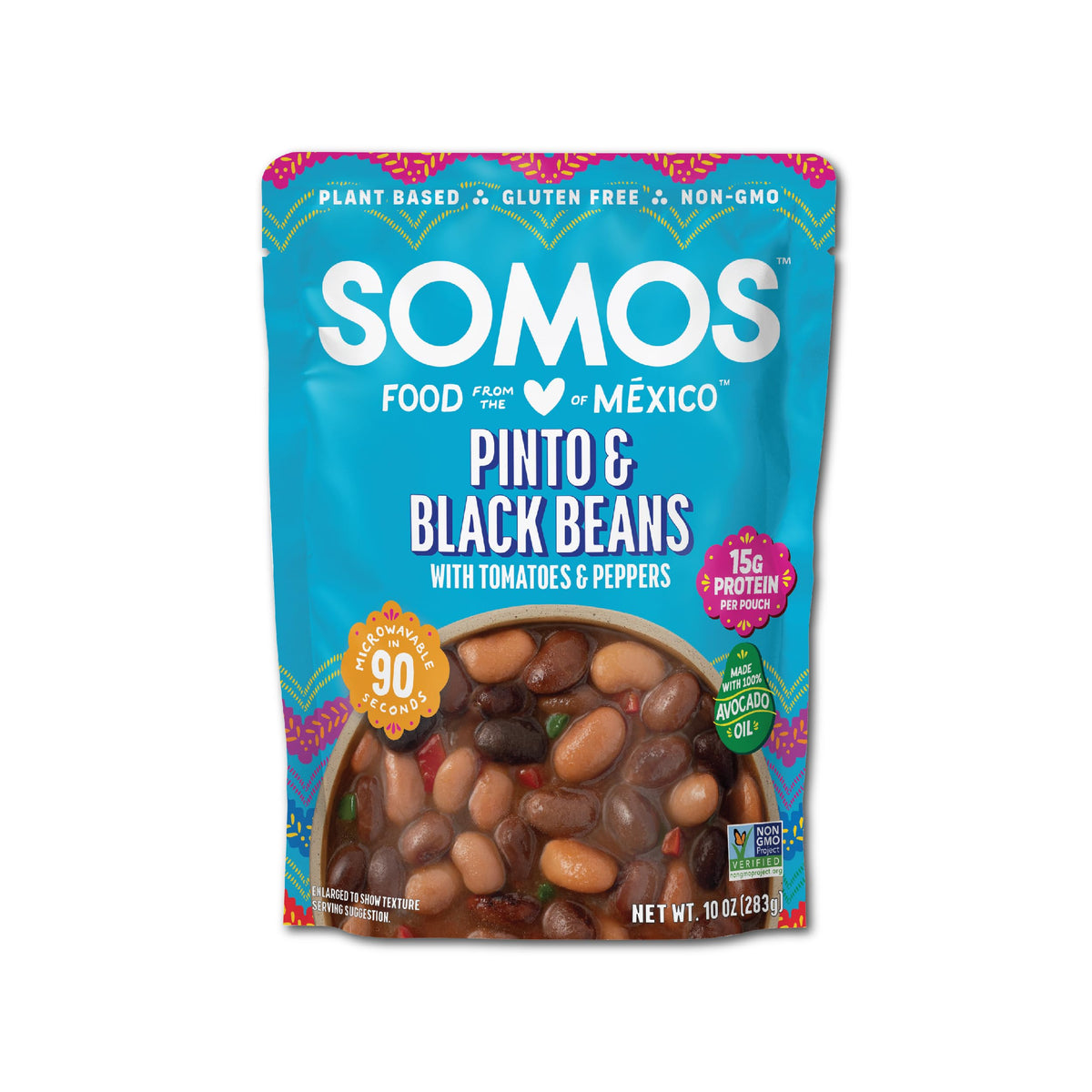 SOMOS Pinto and Black Beans microwave-ready pouch for quick, easy lunches.