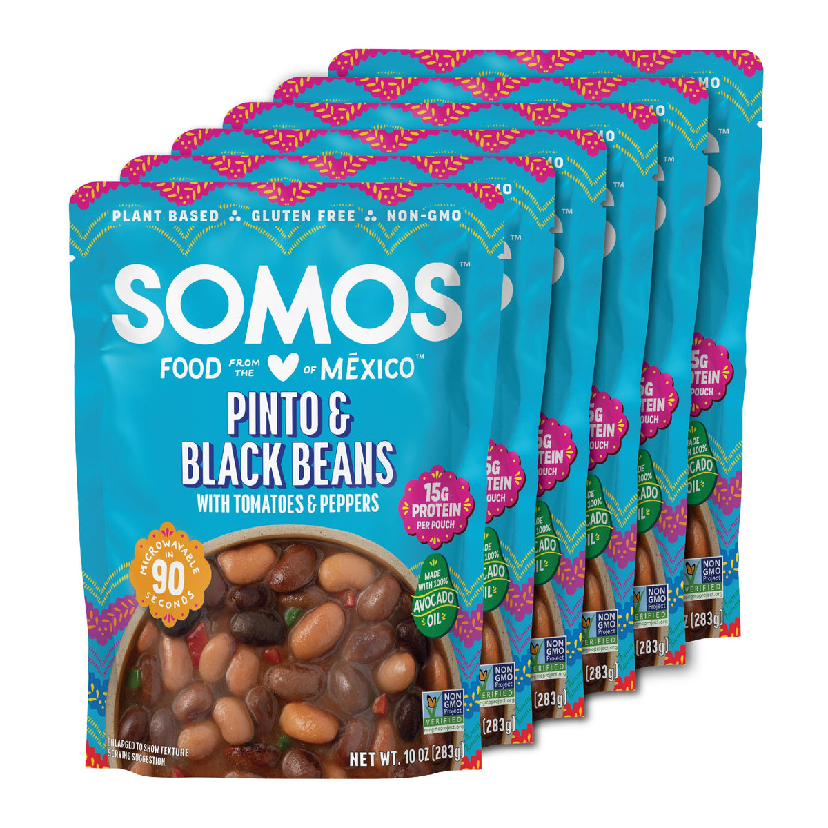 SOMOS Pinto and Black Beans pack of 6 showcases convenient plant-based meals.