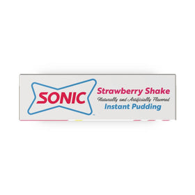 Sonic The Hedgehog Instant Pudding Strawberry Shake brand logo and packaging.