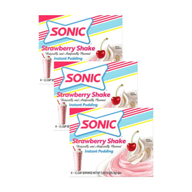 Sonic The Hedgehog Instant Pudding Strawberry Shake pack of 3 on shelf for quick dessert.