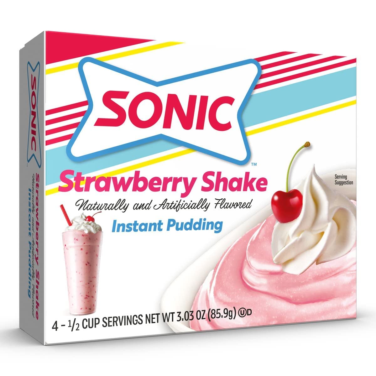 Sonic The Hedgehog Instant Pudding Strawberry Shake pour into cup highlights creamy, ready-to-enjoy texture.