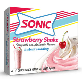 Sonic The Hedgehog Instant Pudding Strawberry Shake pour into cup highlights creamy, ready-to-enjoy texture.