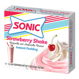 Sonic The Hedgehog Instant Pudding Strawberry Shake serve in cup emphasizes convenient dessert anytime.