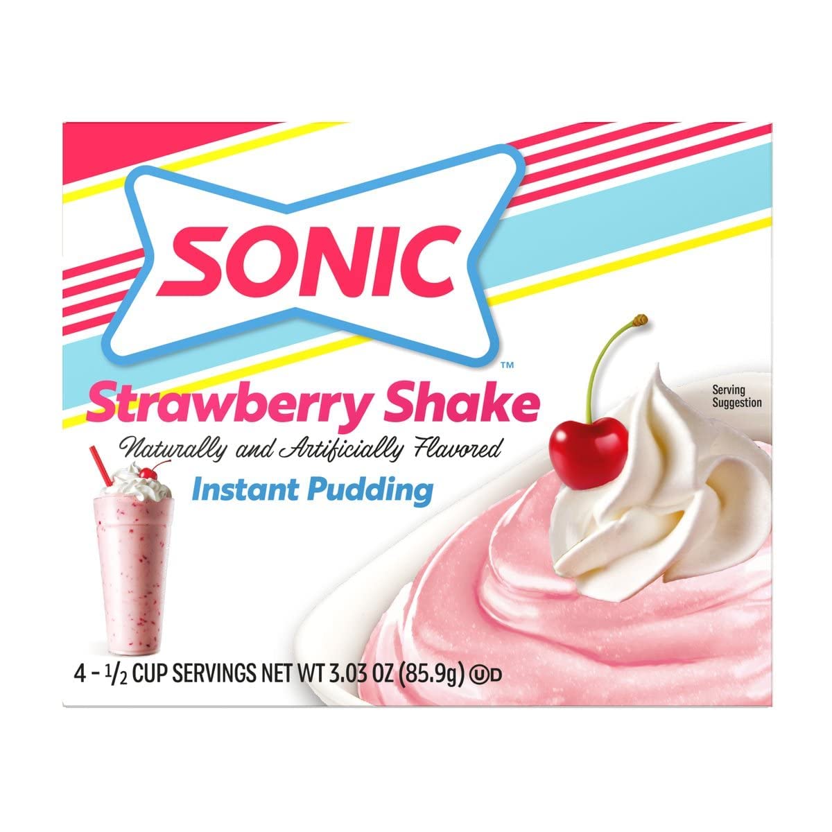 Sonic The Hedgehog Instant Pudding Strawberry Shake unopened packs show convenience for busy mornings.