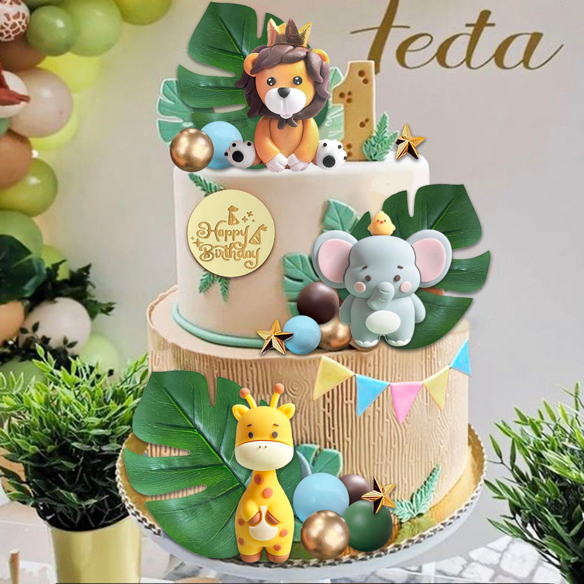 SONICEBUY safari elephant topper enhances baby shower cake decor