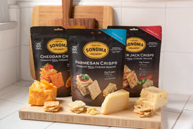 Crushed Pepper Jack crisps used as a gluten-free crust idea by Sonoma Creamery