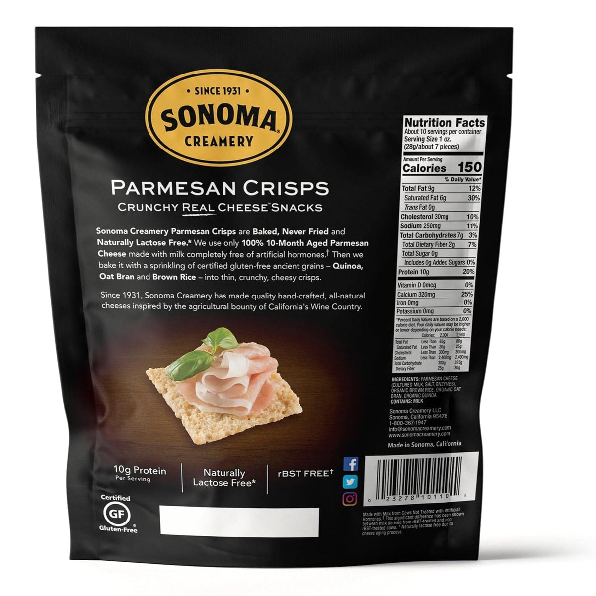 Sonoma Creamery high-protein snack crackers deliver satisfying crunch with bold Parmesan flavor.