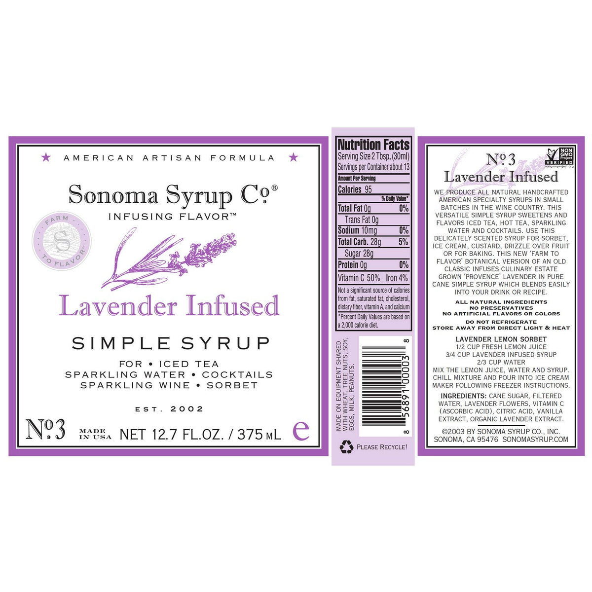 Sonoma Syrup Co glass bottle label signifies purity and quality