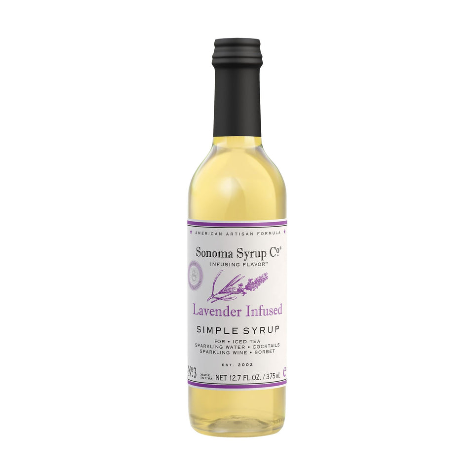Sonoma Syrup Co Lavender Infused Simple Syrup bottle closeup for premium flavor