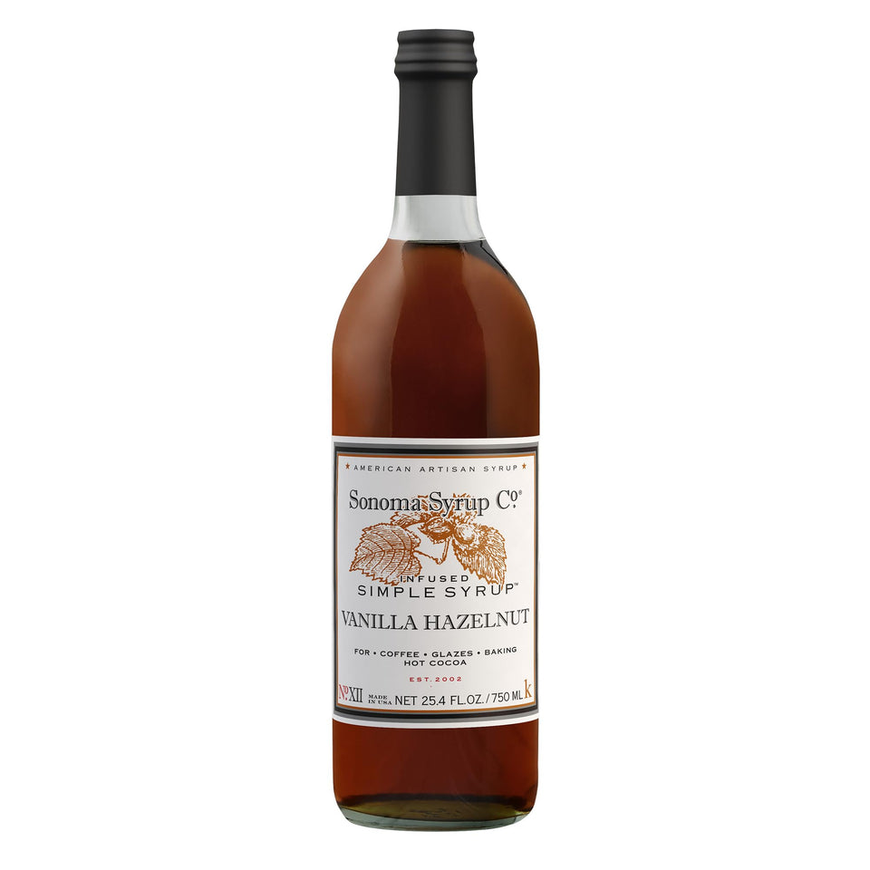Sonoma Syrup Co Vanilla Hazelnut syrup bottle highlighting rich flavor for coffee and desserts