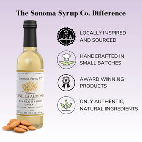 Sonoma Syrup Co ingredients close-up highlighting natural almonds and vanilla for flavoring tea and cocktails